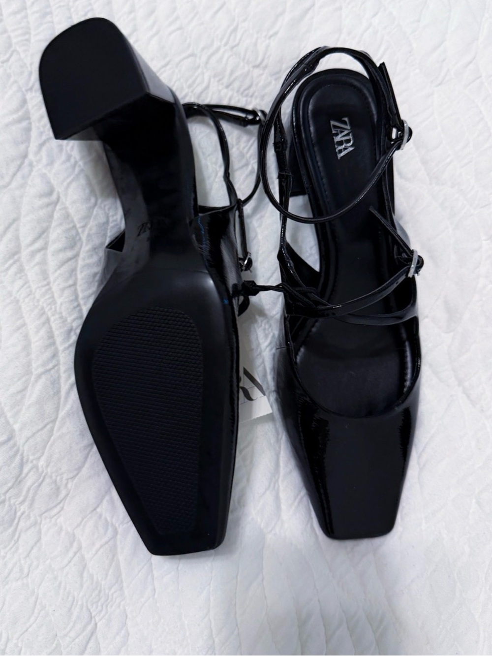 NWT! Zara Black Patent Leather Ankle-Strap Block Heel shoes - Picture 3 of 5